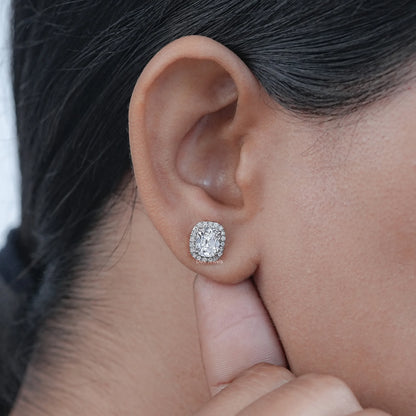 Old Mine Cushion Cut Lab Diamond Halo Earrings