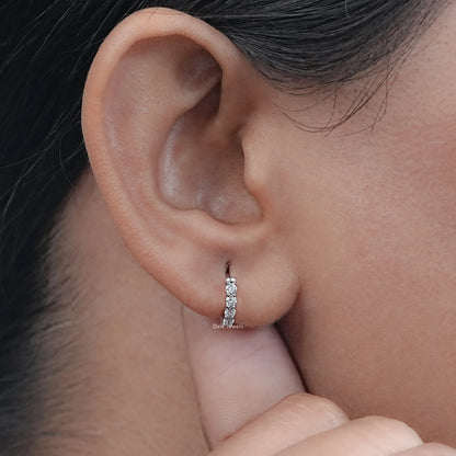 Lab Grown Round Diamond Huggie Hoop Earrings