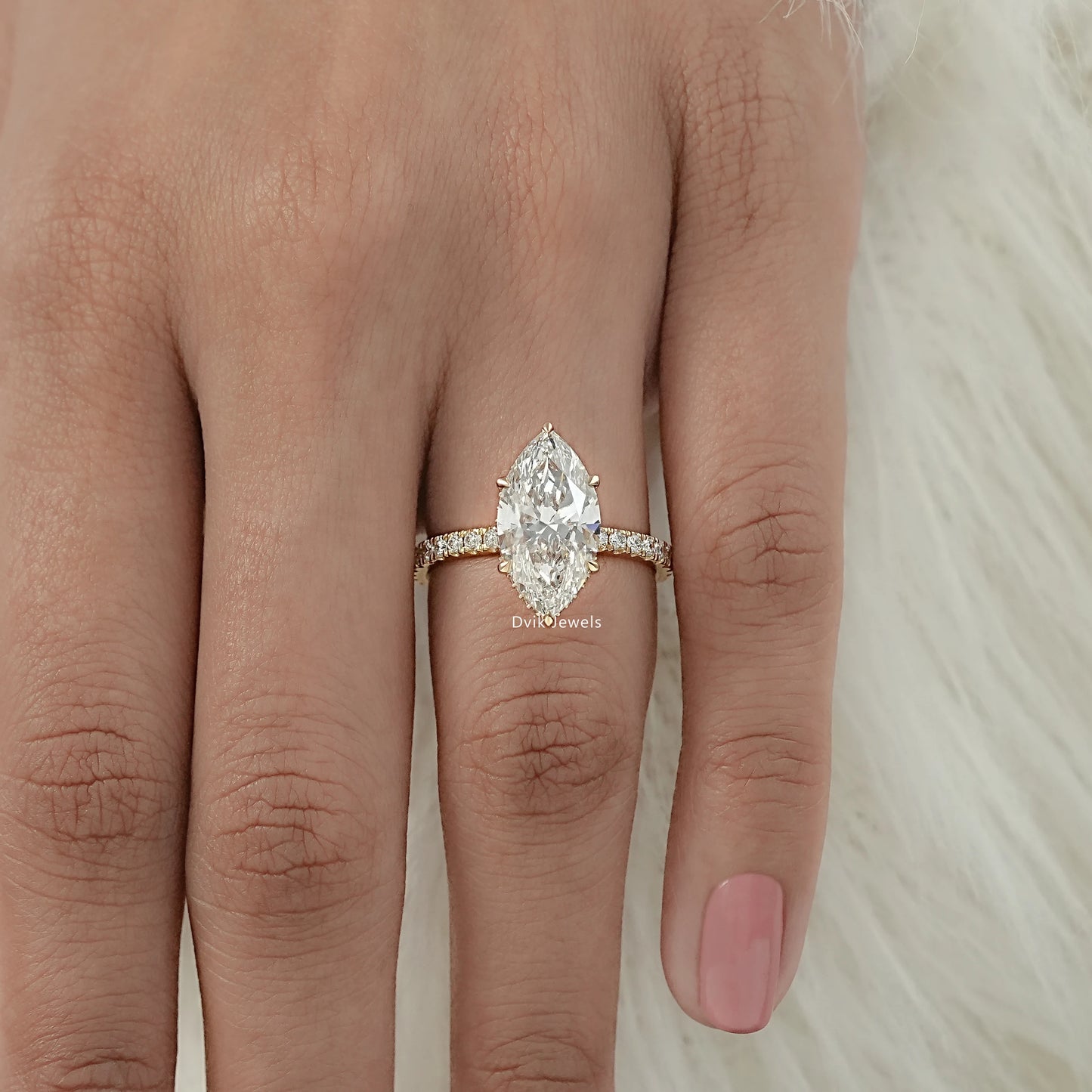 Marquise Cut Lab Diamond Hidden Halo Accent Ring