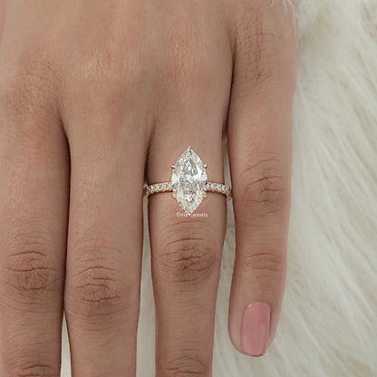 Marquise Cut Lab Diamond Hidden Halo Accent Ring