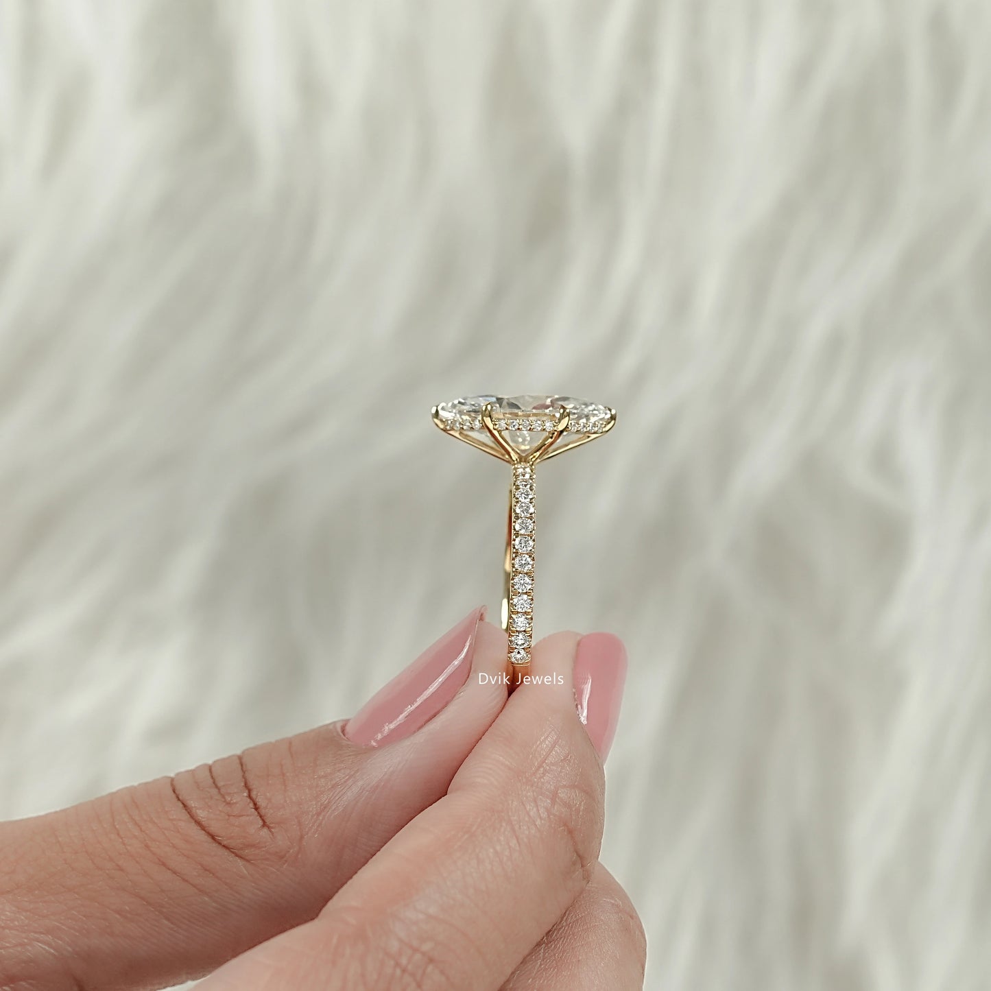 Marquise Cut Lab Diamond Hidden Halo Accent Ring