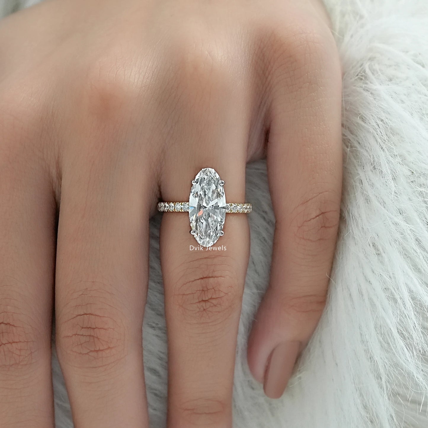 Moval Cut Lab Diamond Solitaire Accent Ring Ring