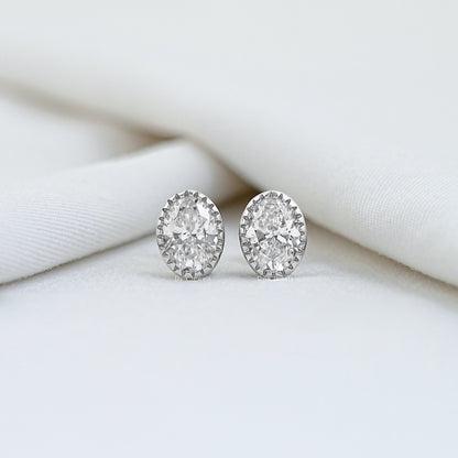 Lab Grown Oval Cut Diamond Milgrain Set Earrings