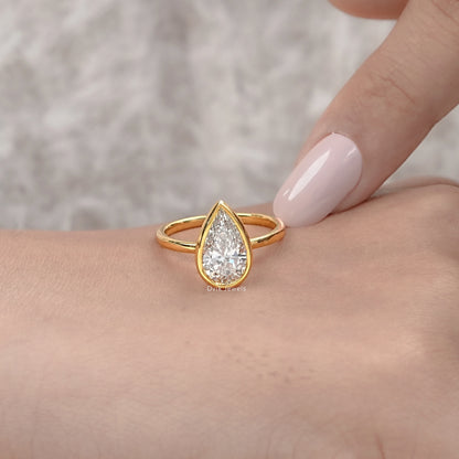 Pear Diamond Bezel Set Solitaire Engagement Ring