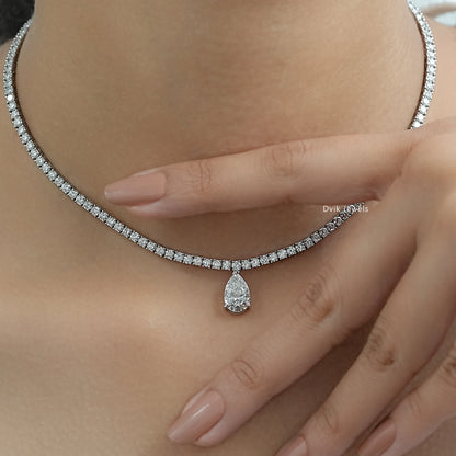 Pear and Round Cut Lab Diamond Tennis Necklace Necklace