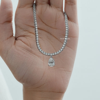Pear and Round Cut Lab Diamond Tennis Necklace Necklace
