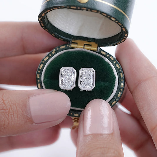 Lab Diamond Radiant Cut Bezel Set Stud Earrings