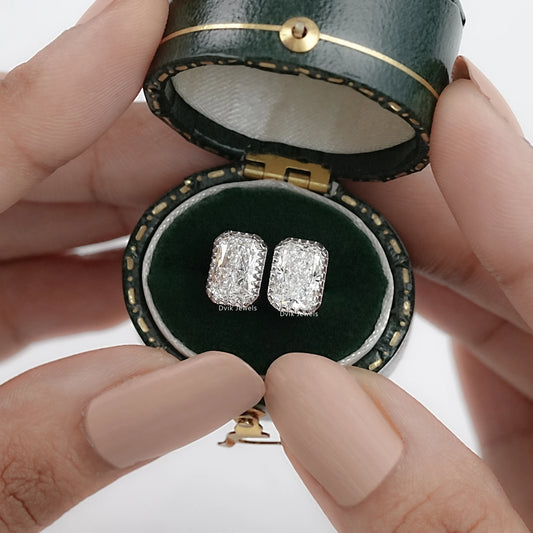 Milgrain Radiant Cut Lab Diamond Stud Earrings