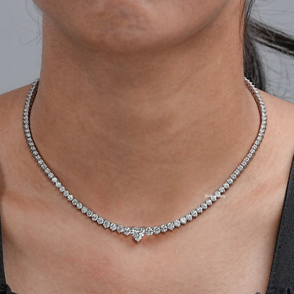 Round And Heart Cut Lab Diamond Tennis Necklace