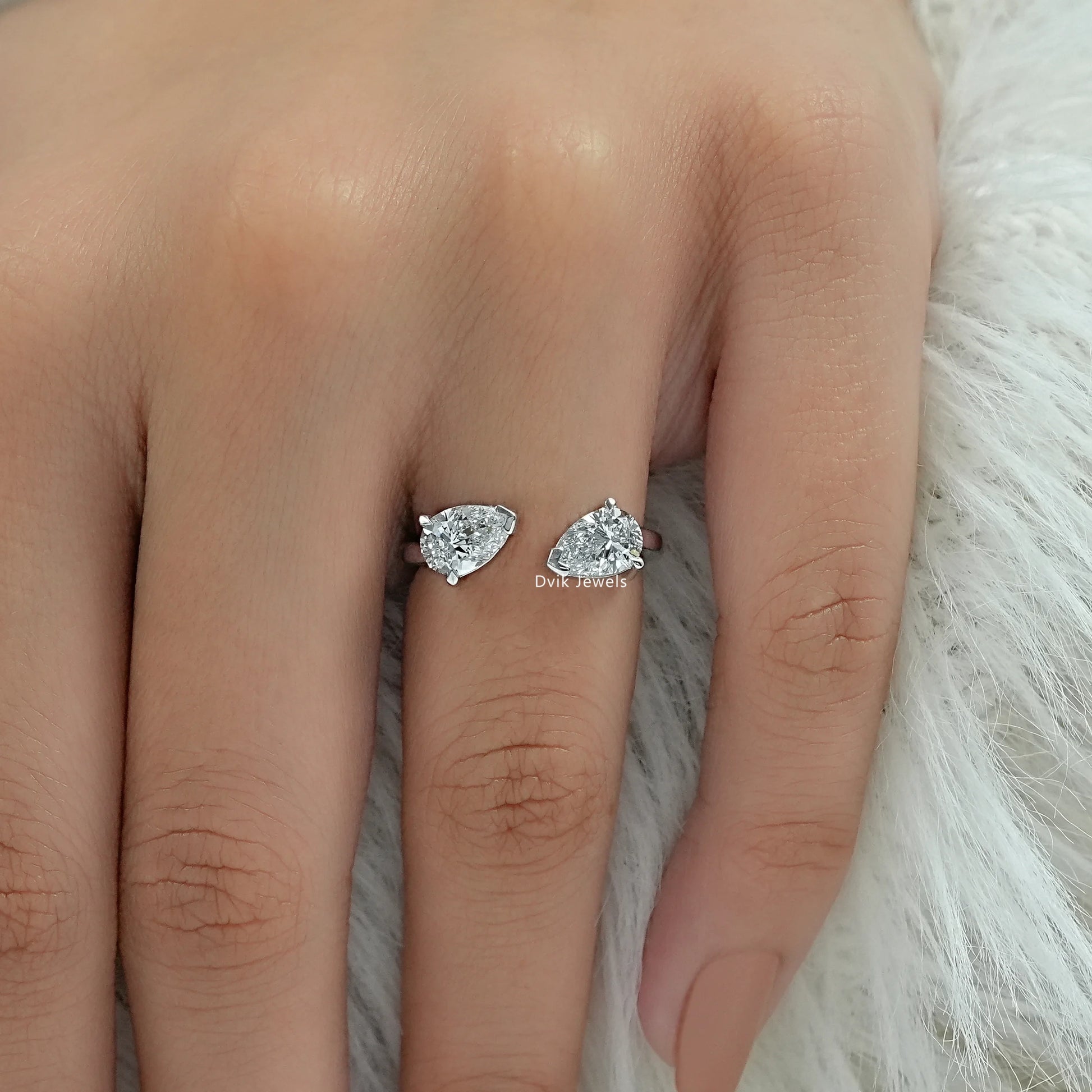Two Pear Cut Lab Diamond Bypass Ring Ring