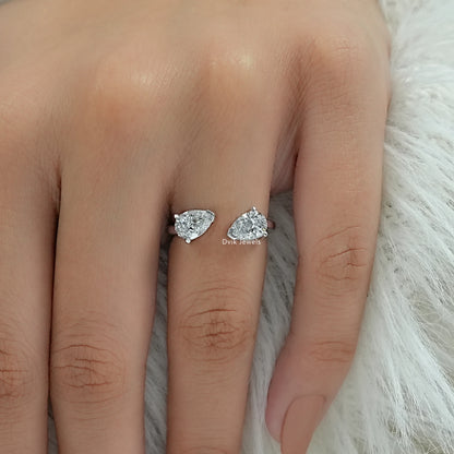 Two Pear Cut Lab Diamond Bypass Ring Ring