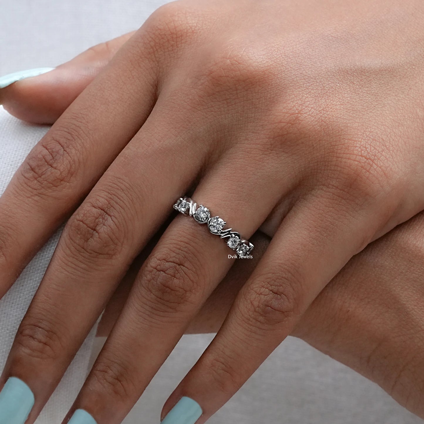 Round Cut Lab Diamond Wave Eternity Band