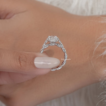 Oval Cut Accent Diamond Twisted Halo Ring