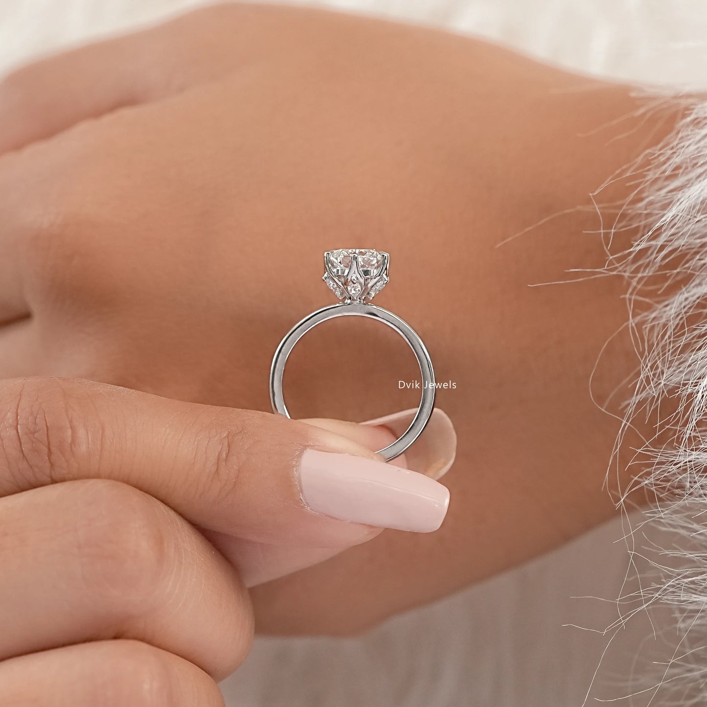 Lab Grown Cushion Diamond Tulip Solitaire Ring Ring