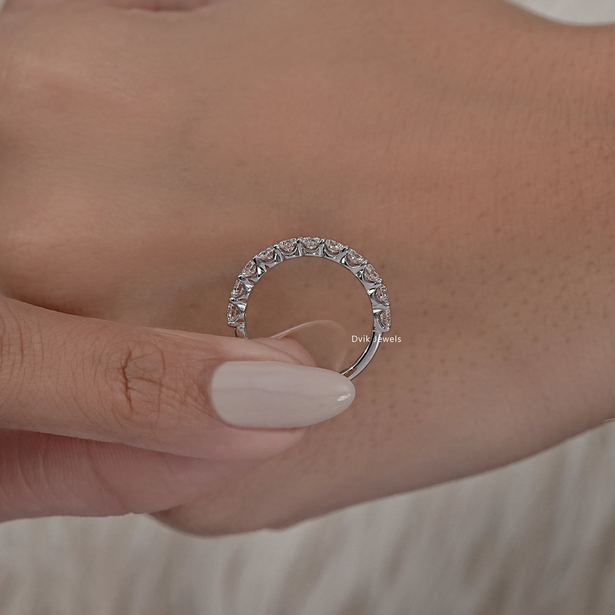 Round Lab Diamond Half Eternity Band Band