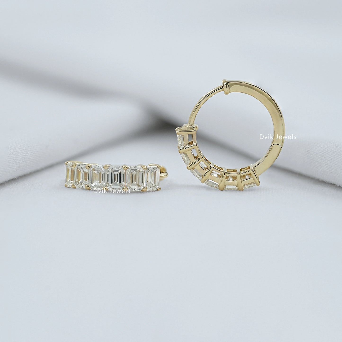 Emerald Cut Lab Grown Diamond Hoop Earrings