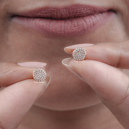 Round Cut Lab Diamond Pave Set Stud Earrings
