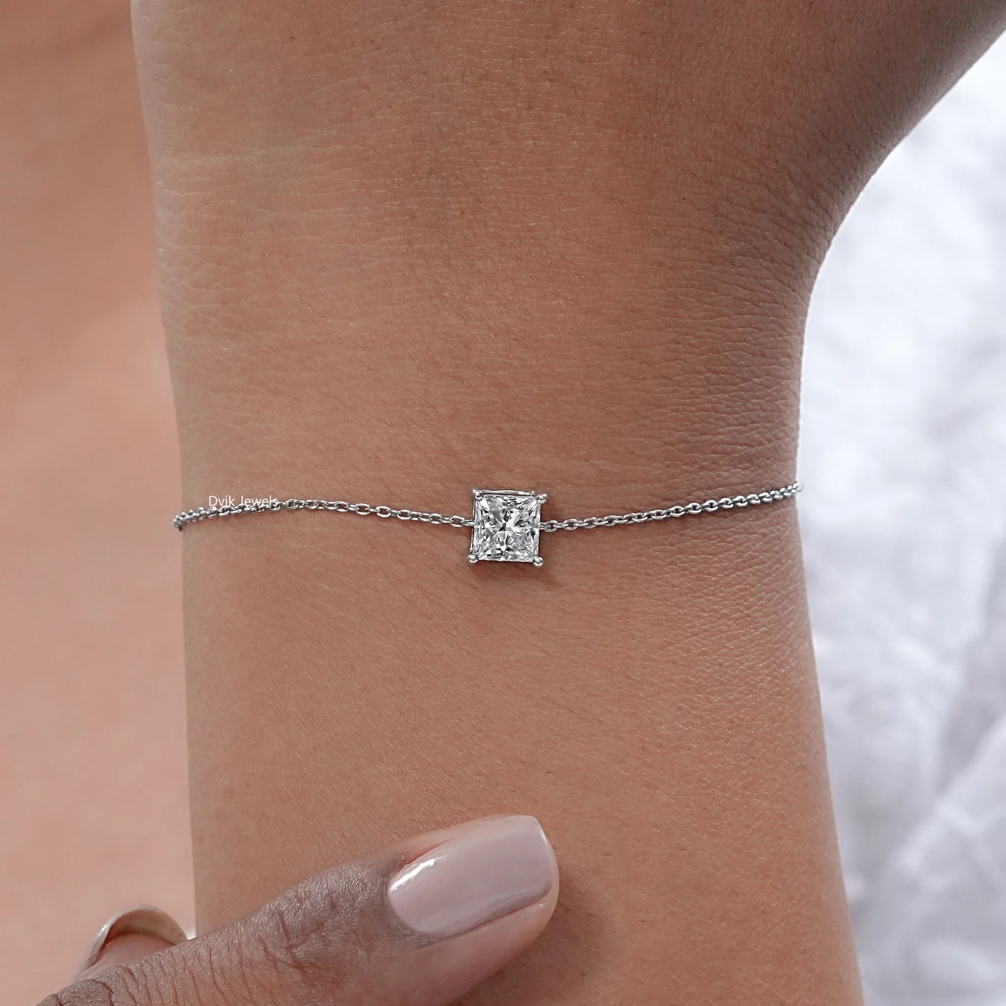 Princess Cut Lab Grown Diamond Solitaire Bracelet