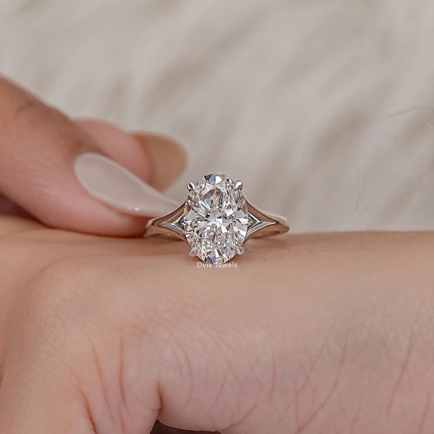 Lab Grown Oval Diamond Split Shank Solitaire Ring