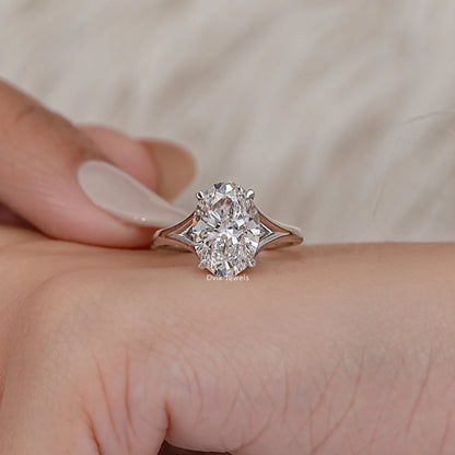 Lab Grown Oval Diamond Split Shank Solitaire Ring