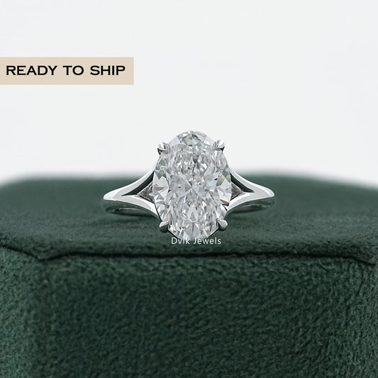 Lab Grown Oval Diamond Split Shank Engagement Ring