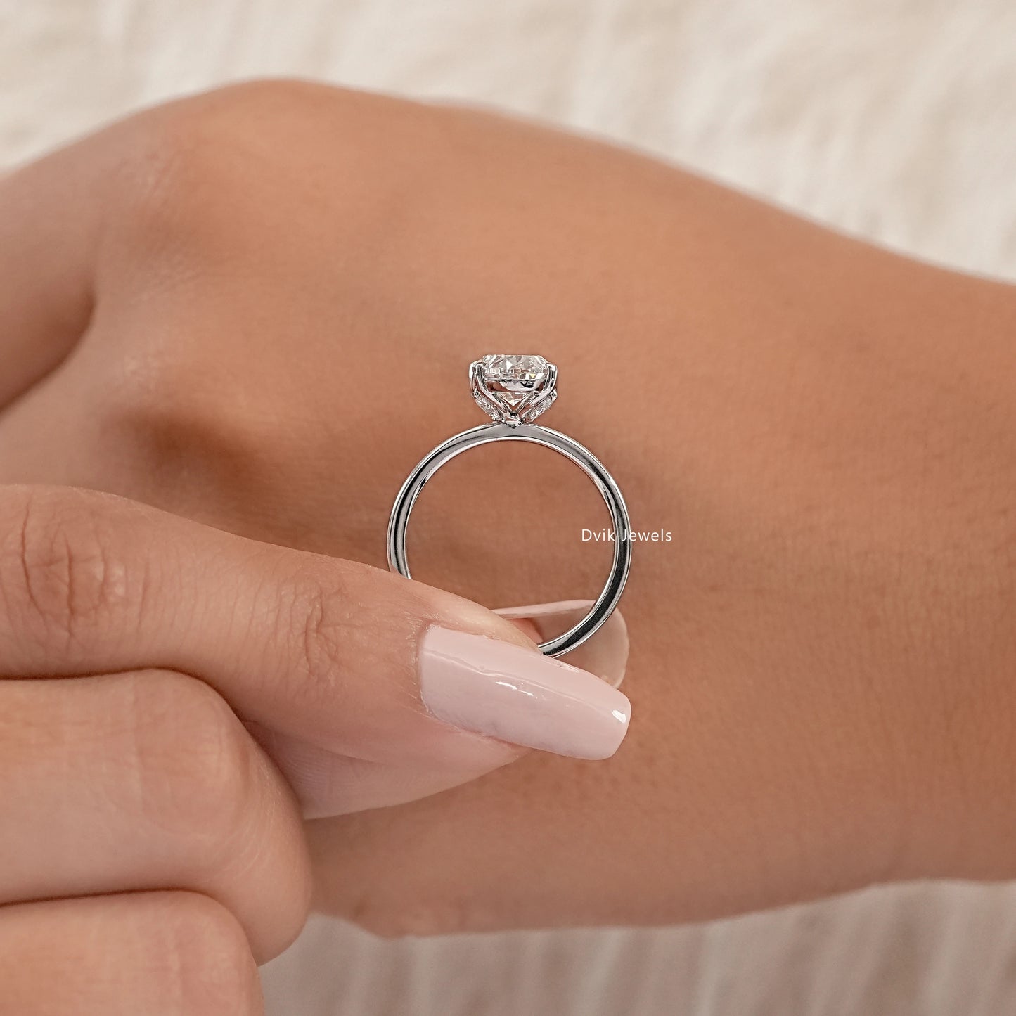 Lab Grown Oval Diamond Tulip Engagement Ring Ring