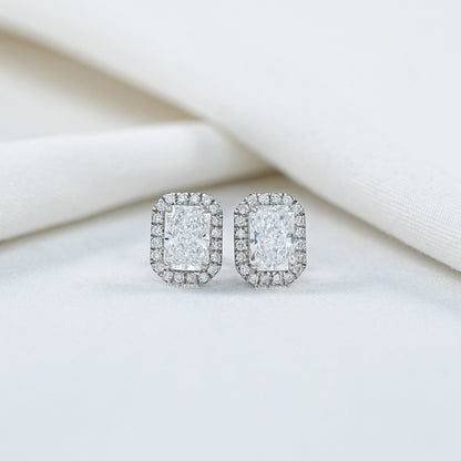 Lab Grown Radiant Cut Diamond Halo Stud