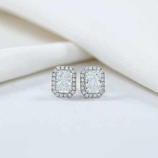 Lab Grown Radiant Cut Diamond Halo Stud Earrings