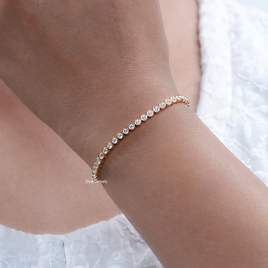 Round Cut Lab Grown Diamond Bezel Bracelet