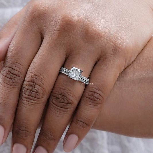 Square Radiant Cut Accent Wedding Ring Set