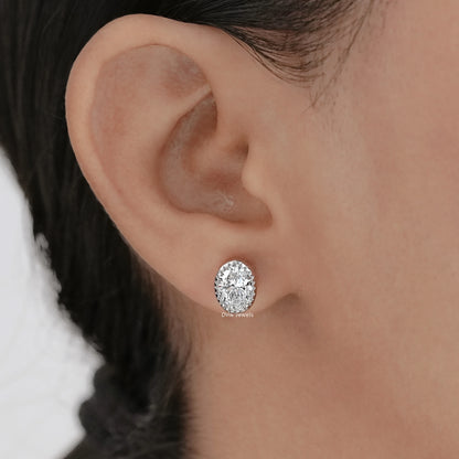 Lab Grown Oval Cut Diamond Milgrain Set Earrings