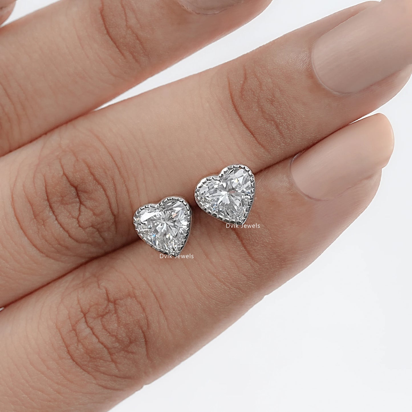 Heart Cut Lab Diamond Milgrain Set Stud Earrings