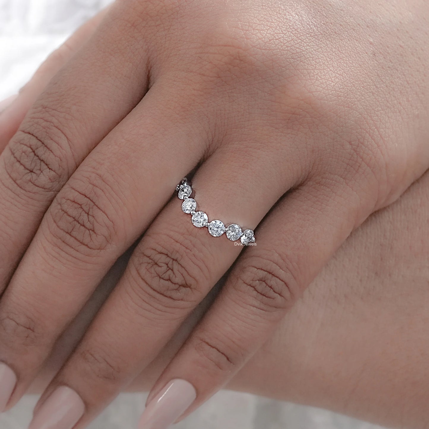 Round Lab Diamond Curved Wedding Band