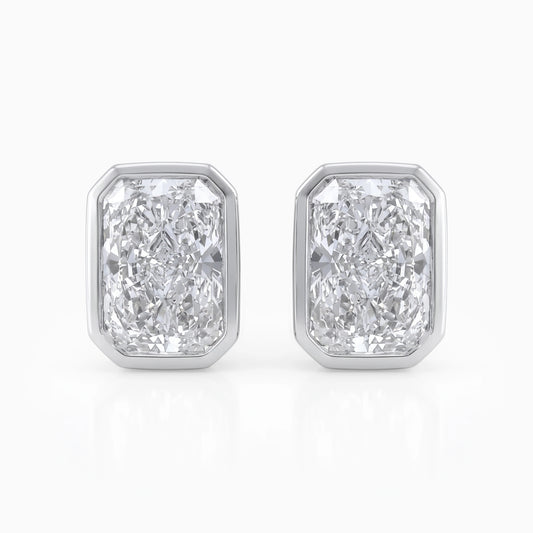 Lab Diamond Radiant Cut Bezel Set Stud Earrings