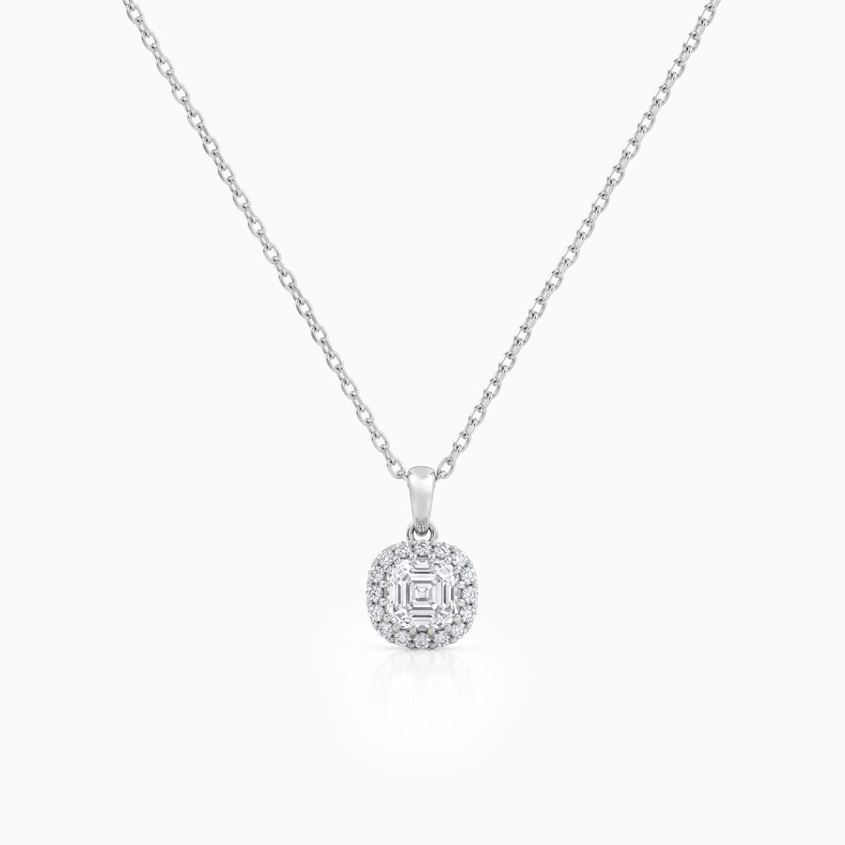 Lab Grown Asscher Diamond Halo Pendant Necklace