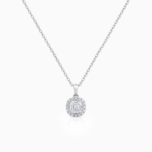 Lab Grown Asscher Diamond Halo Pendant Necklace