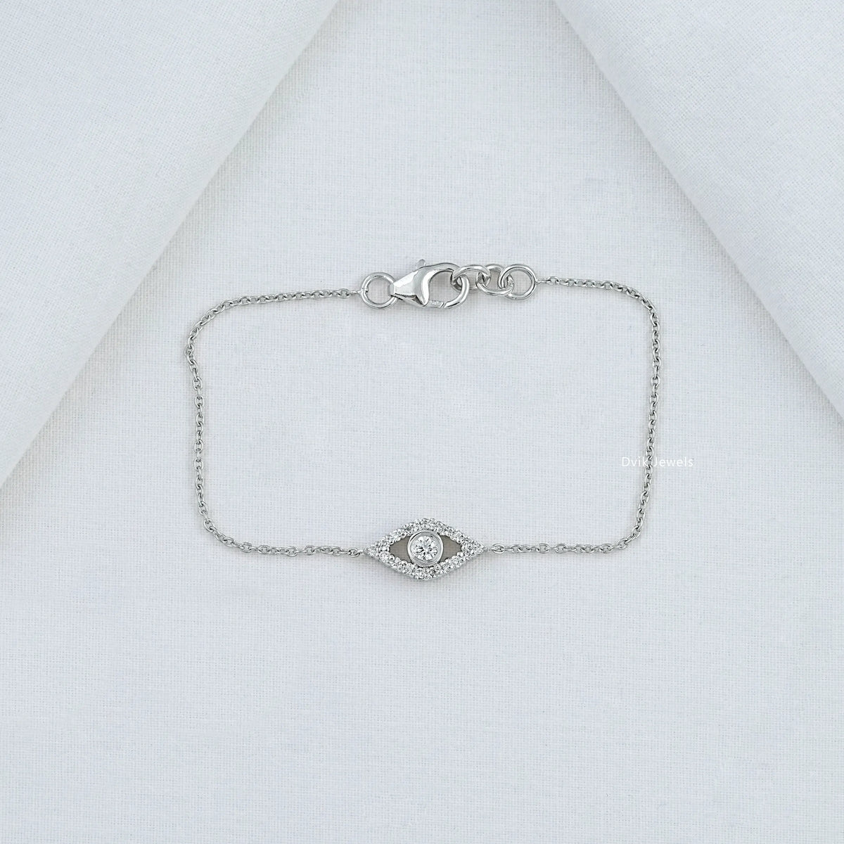 Bezel Set Diamond Evil Eye Chain Bracelet