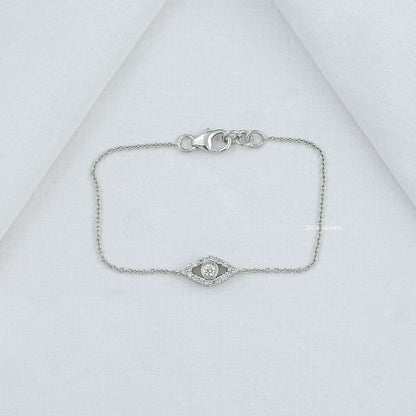 Bezel Set Diamond Evil Eye Chain Bracelet