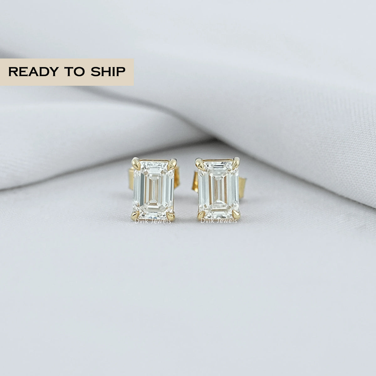 Bezel Set Emerald Cut Stud Earrings