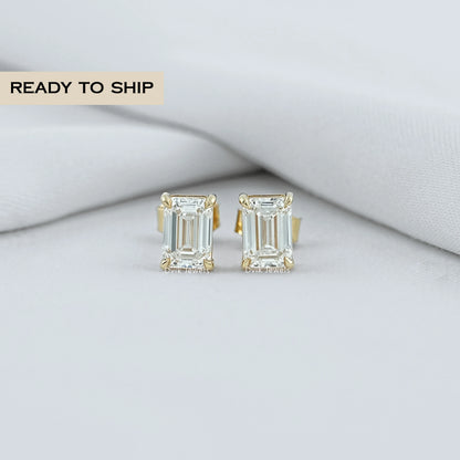 Bezel Set Emerald Cut Stud Earrings