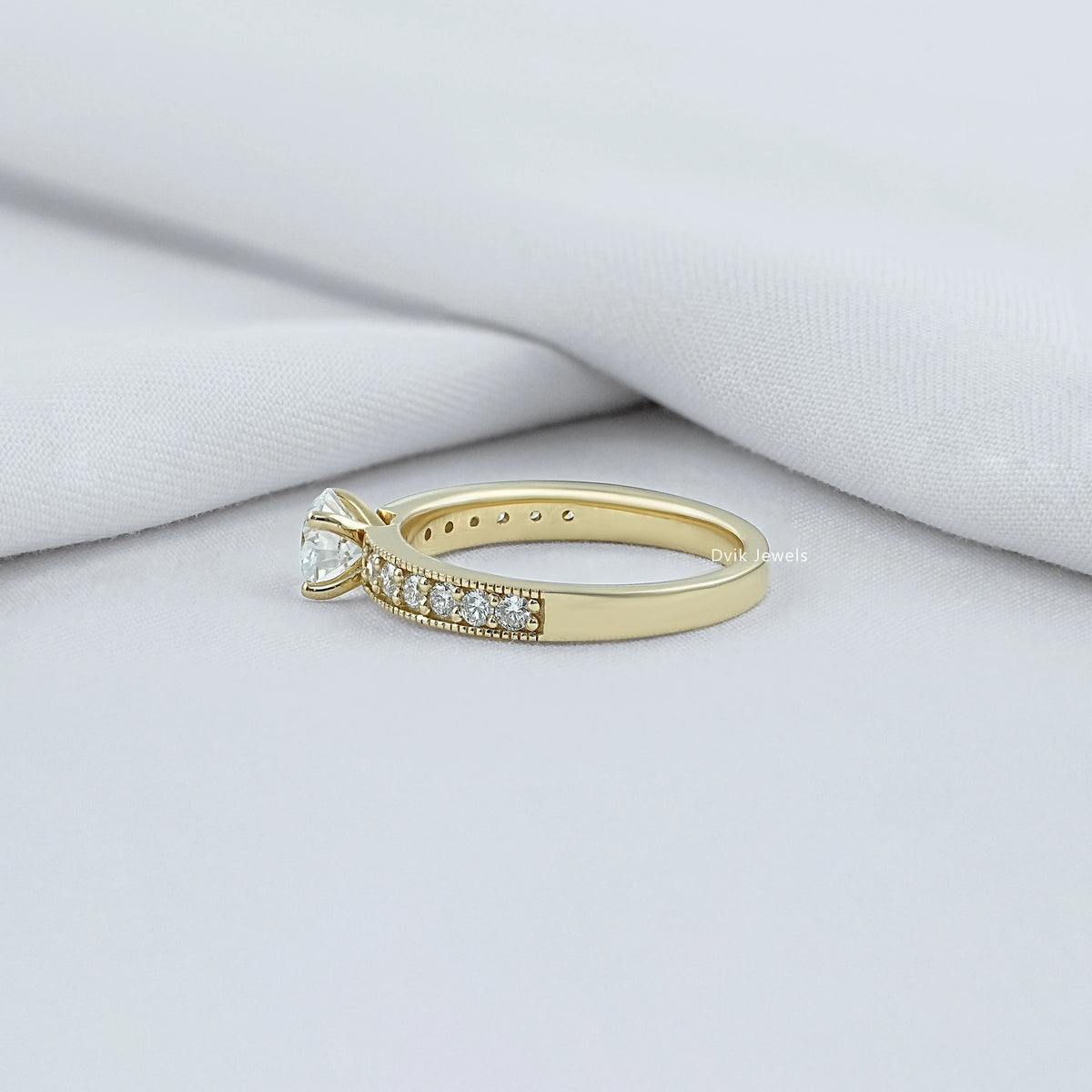 Round Diamond Accent Channel Set Ring
