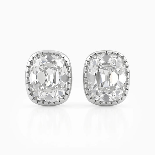 Lab Grown Old Mine Cushion Cut Milgrain Stud Earrings
