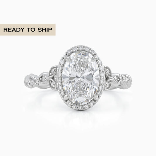 Lab Grown Oval Accent Diamond Twisted Halo Ring