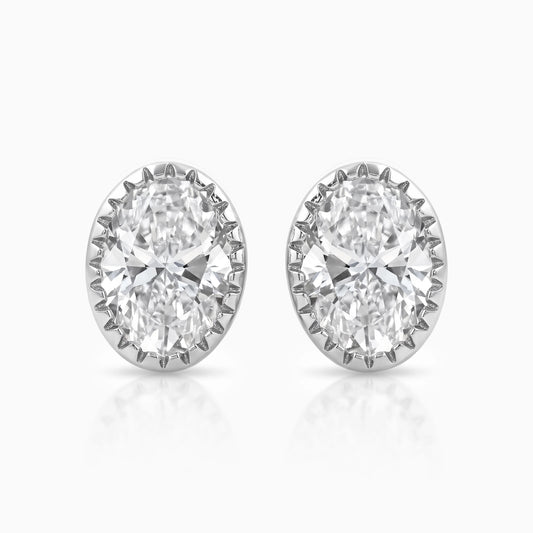 Lab Grown Oval Cut Diamond Milgrain Set Earrings