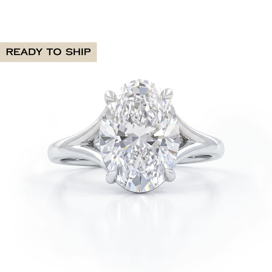 Lab Grown Oval Diamond Split Shank Engagement Ring