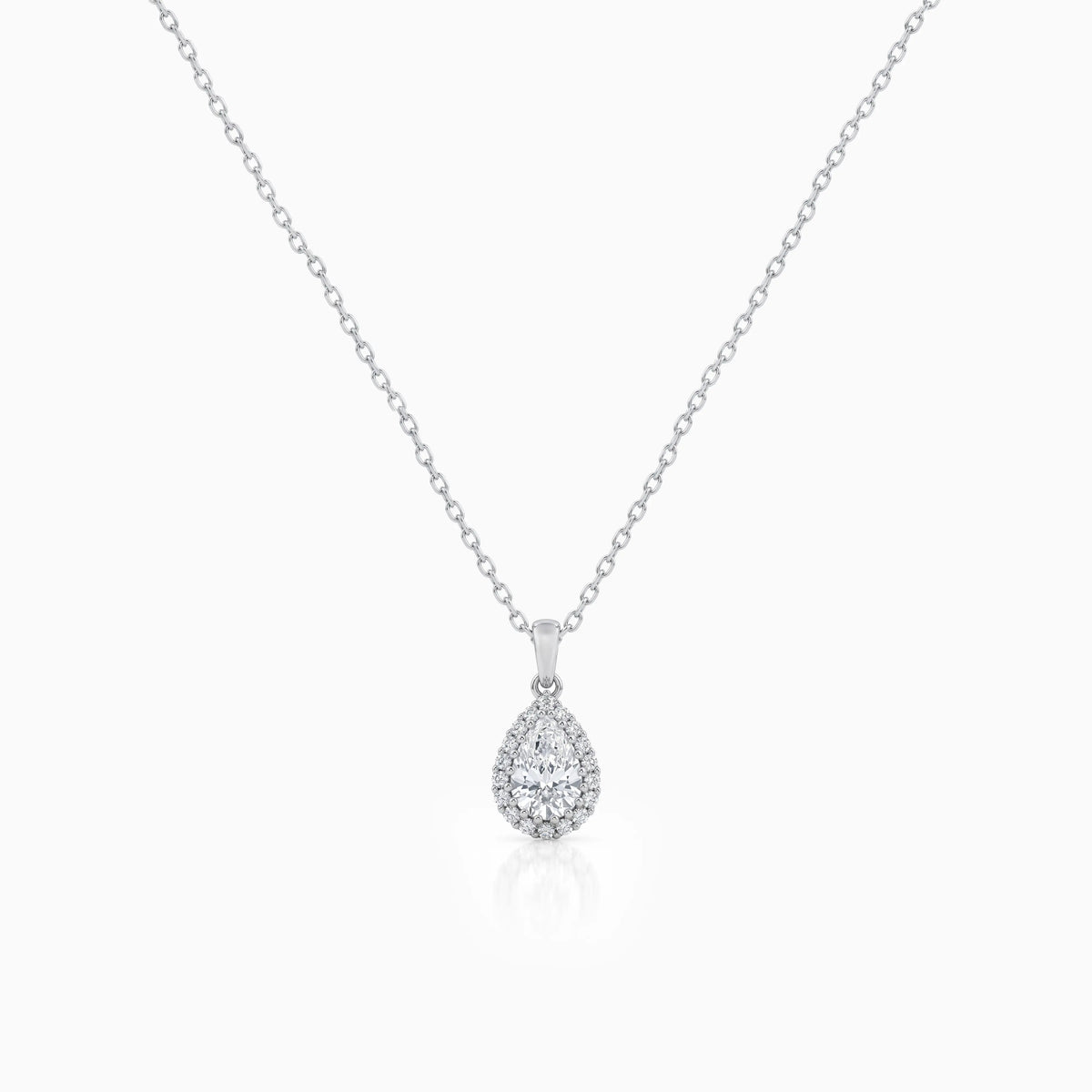 Lab Grown Pear Cut Halo Diamond Pendant Necklace