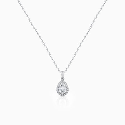 Lab Grown Pear Cut Halo Diamond Pendant Necklace