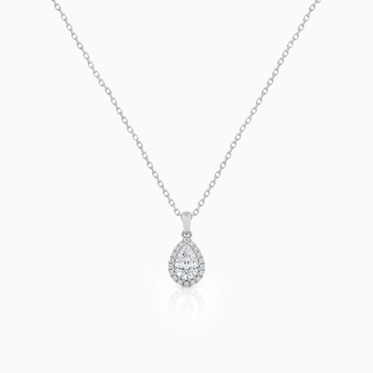 Lab Grown Pear Cut Halo Diamond Pendant Necklace