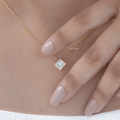 Princess Cut Lab Grown Bezel Set Pendant