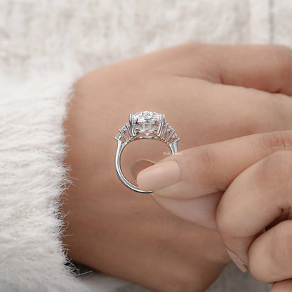 Oval Shape Lab Diamond  Accent  Engagement  Ring
